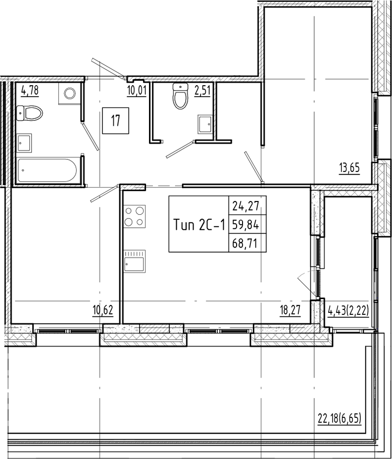 2-комнатная квартира 68.71 м², 2/4 эт., ЖК «Ranta Residence»
